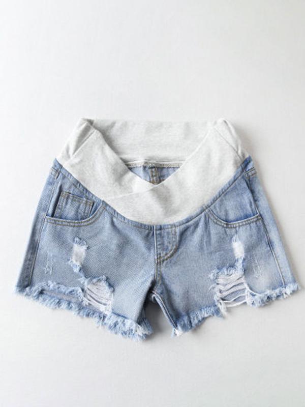 Seindeal Ripped Pockets Buttons Abdomen Supportive High Rise Stretch Denim Shorts