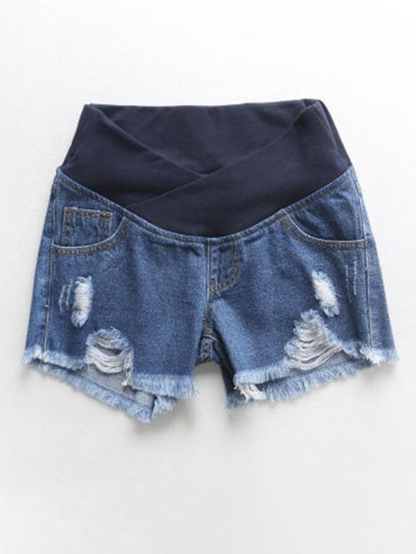 Seindeal Ripped Pockets Buttons Abdomen Supportive High Rise Stretch Denim Shorts