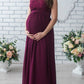 Lace Draped Sashes Chiffon Sleeveless Babyshower Maternity Maxi Dress