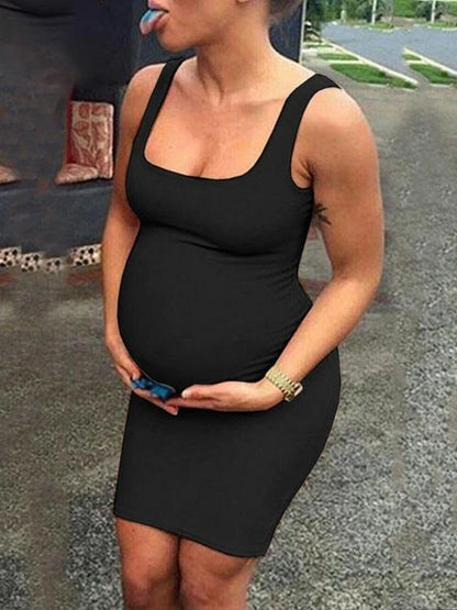 Spaghetti Strap U-neck Bodycon Maternity Casual Mini Dress