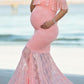 Seindeal Lace Ruffle Off Shoulder Mermaid Condole Photoshoot Maternity Maxi Dress