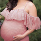 Seindeal Lace Ruffle Off Shoulder Mermaid Condole Photoshoot Maternity Maxi Dress