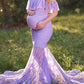 Seindeal Lace Ruffle Off Shoulder Mermaid Condole Photoshoot Maternity Maxi Dress