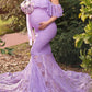 Seindeal Lace Ruffle Off Shoulder Mermaid Condole Photoshoot Maternity Maxi Dress