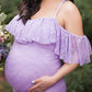 Seindeal Lace Ruffle Off Shoulder Mermaid Condole Photoshoot Maternity Maxi Dress