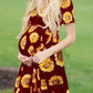 Sunflower Pattern Draped Sashes Pleated Maternity Mini Dress Summer