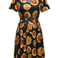 Sunflower Pattern Draped Sashes Pleated Maternity Mini Dress Summer