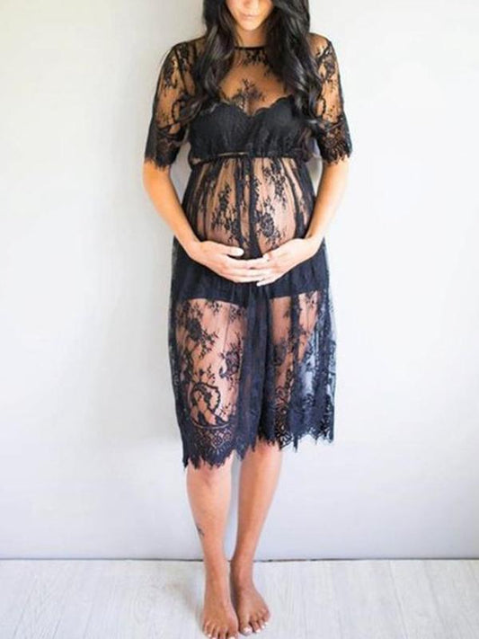 Lace Sheer Maternity For Baby Shower Midi Dress