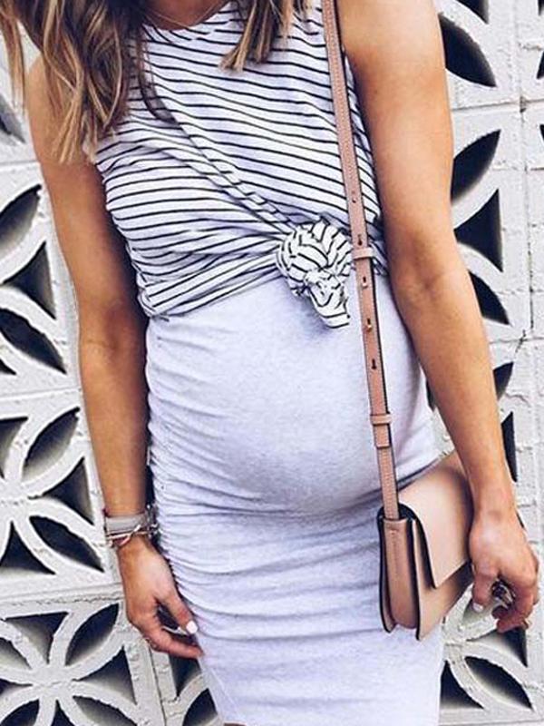 Striped Knot False 2-in-1 Bodycon Maternity Mini Dress