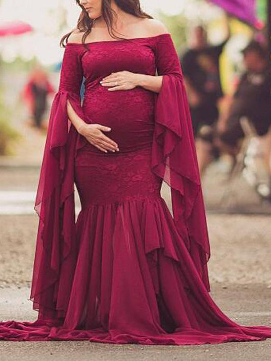 Lace Irregular Off Shoulder Bobyshower Maternity Dress