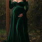 Seindeal Pleuche Off Shoulder Long Sleeve Babyshower Mermaid Maternity Dress