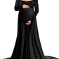 Seindeal Pleuche Off Shoulder Long Sleeve Babyshower Mermaid Maternity Dress