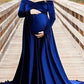 Seindeal Pleuche Off Shoulder Long Sleeve Babyshower Mermaid Maternity Dress