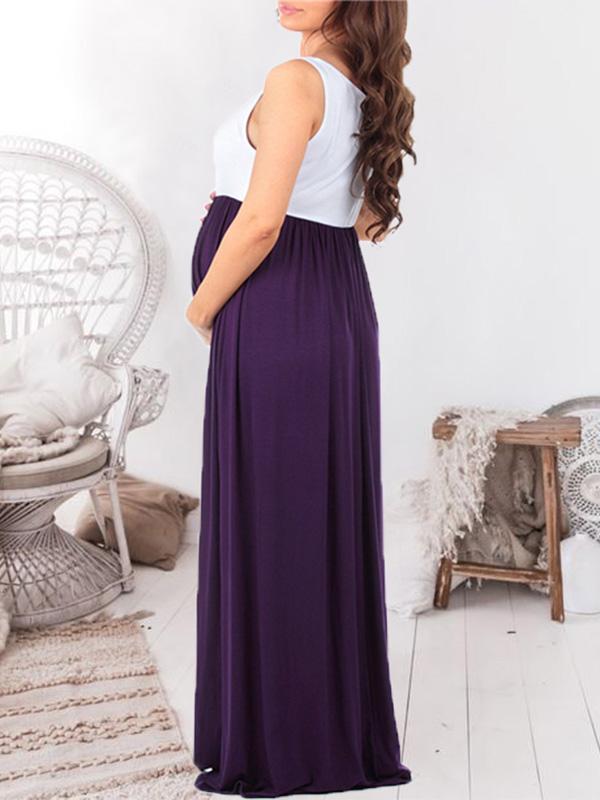 Patchwork Draped  Babyshower Sleeveless Maternity Maxi Dress