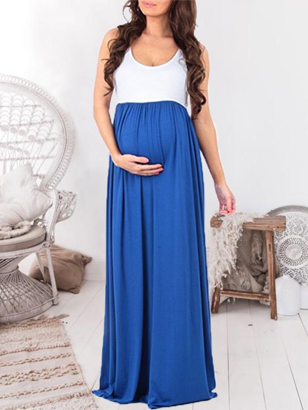 Patchwork Draped  Babyshower Sleeveless Maternity Maxi Dress