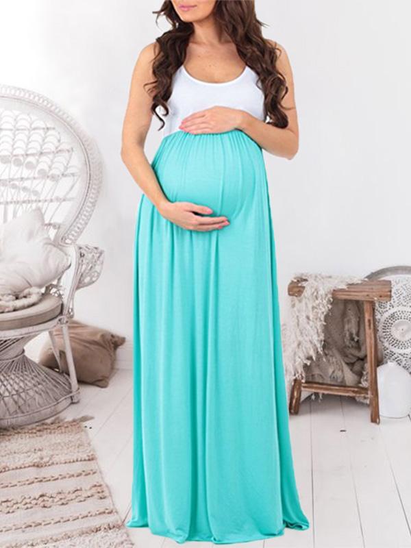 Patchwork Draped  Babyshower Sleeveless Maternity Maxi Dress