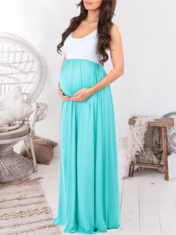 Patchwork Draped  Babyshower Sleeveless Maternity Maxi Dress