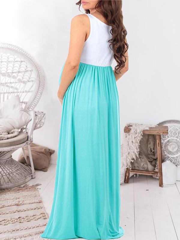 Patchwork Draped  Babyshower Sleeveless Maternity Maxi Dress