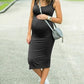 U-neck Sleeveless Round Neck Bodycon Maternity Midi Dress