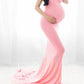 Seindeal Bandeau Off-Shoulder Sleeveless Babyshower Maxi Maternity Dress