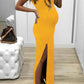 Side Slit Bodycon Round Neck Short Sleeve Casual Maxi Maternity Dress