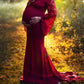 Seindeal Wedding Lace Off Shoulder Mermaid Photoshoot Bell Sleeve Maternity Dress