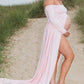 Seindeal Chiffon Draped Off-shoulder Long Sleeve Elegant Maternity Maxi Dress