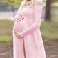 Seindeal Chiffon Draped Off-shoulder Long Sleeve Elegant Maternity Maxi Dress