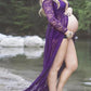 Lace Slit Off Shoulder Long Sleeve Maternity Dress for Baby Shower