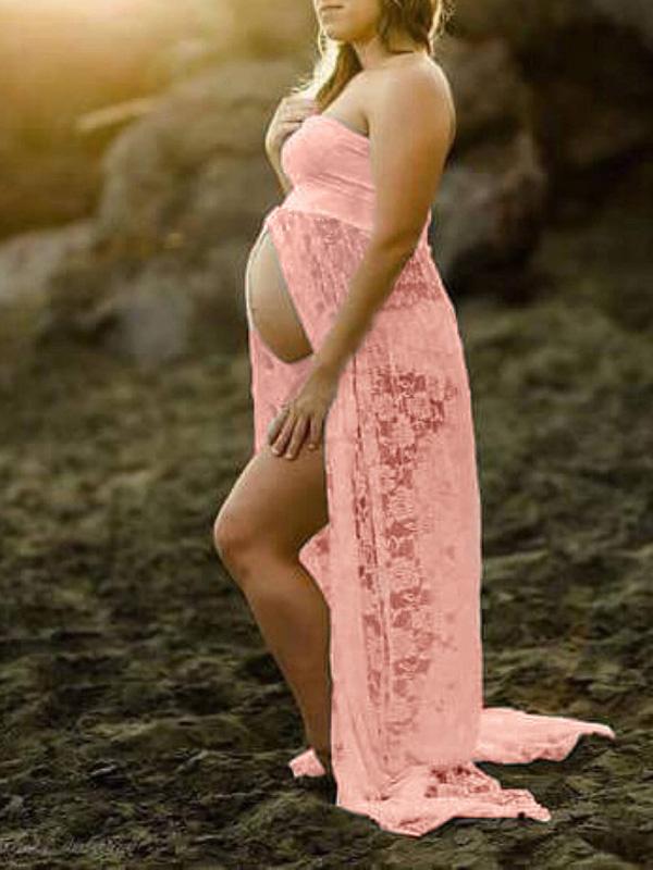 Lace Slit Bandeau Photoshoot Maternity Maxi DressHalloween