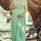 Lace Backless Pleated Spaghetti Strap V-neck Wedding Maternity Maxi Dress