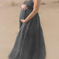 Lace Backless Pleated Spaghetti Strap V-neck Wedding Maternity Maxi Dress