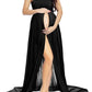 Bandeau Draped Slit Maternity Maxi Dress For Babyshower