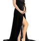 Bandeau Draped Slit Maternity Maxi Dress For Babyshower