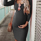 Long Sleeve Bodycon Round Neck Maternity Mini Dress