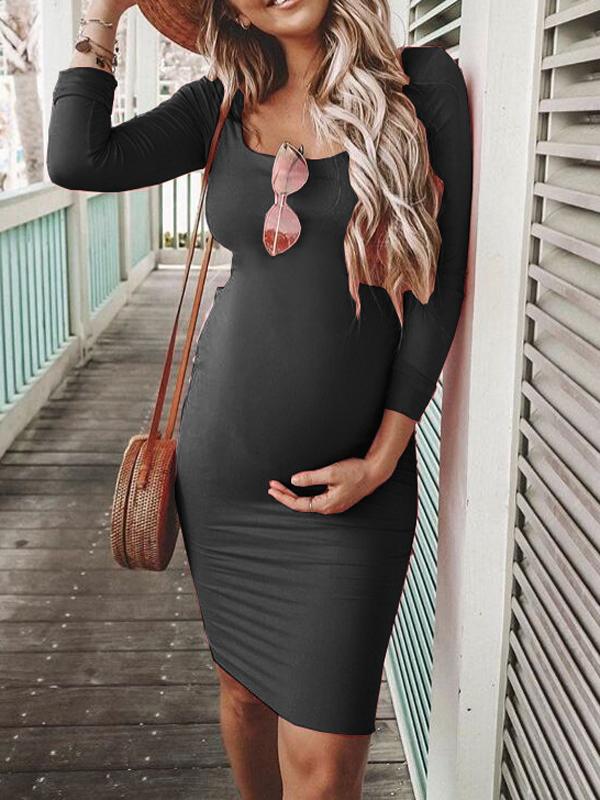 Long Sleeve Bodycon Round Neck Maternity Mini Dress