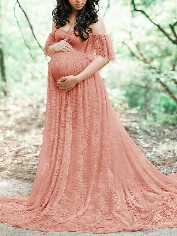 Seindeal Off Shoulder Lace for Baby Shower Maternity Maxi Dress