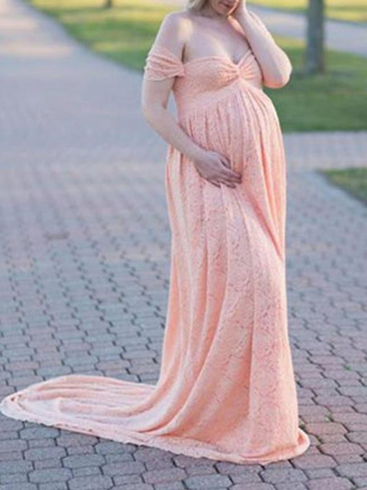 Seindeal Off Shoulder Lace for Baby Shower Maternity Maxi Dress