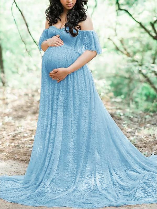 Seindeal Off Shoulder Lace for Baby Shower Maternity Maxi Dress