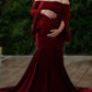 Draped For Babyshower Off Shoulder Long Sleeve Maternity Dress