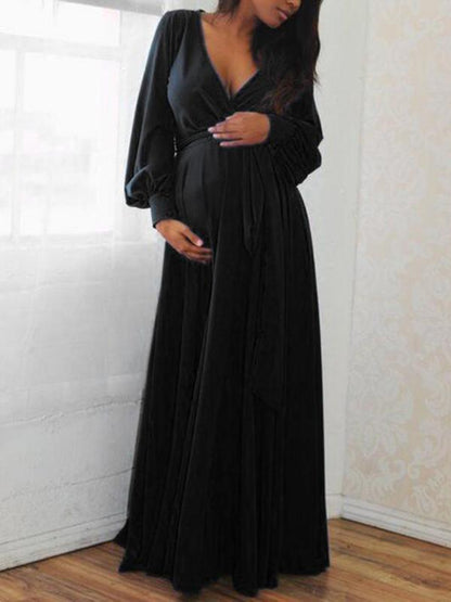 Seindeal Long Sleeve Sashes Draped Baby Shower Party Maternity Dress