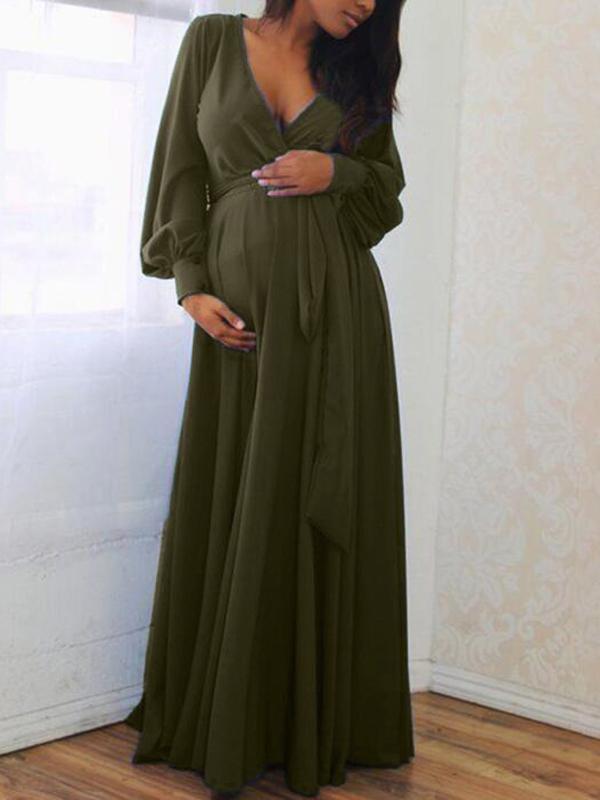 Seindeal Long Sleeve Sashes Draped Baby Shower Party Maternity Dress