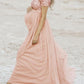 Pink Sequins Glitter V-Neck Short Sleeves Elegant Maternity Dress Maxi Dress For Pregnant Women Photo Shoot