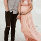 Pink Sequins Glitter V-Neck Short Sleeves Elegant Maternity Dress Maxi Dress For Pregnant Women Photo Shoot