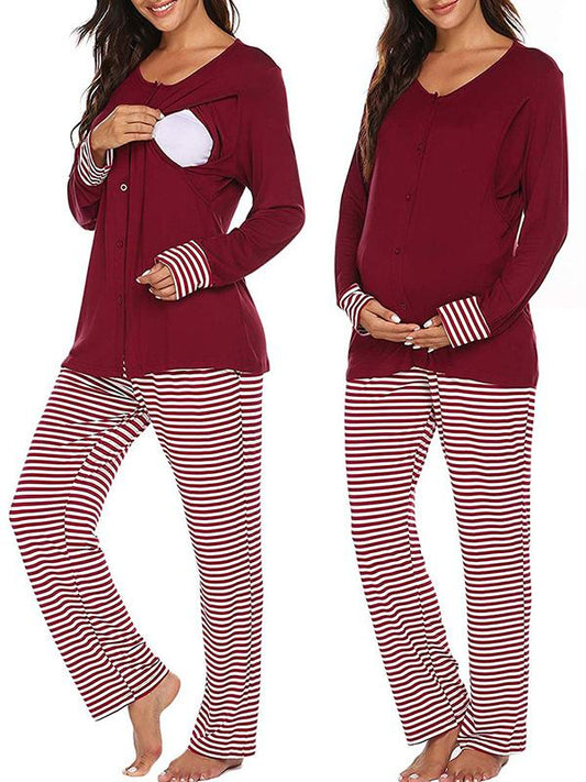 Seindeal Striped Sleepwear Maternity Nursing Pajama Sets Breastfeeding for Lactant Women