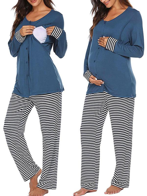 Seindeal Striped Sleepwear Maternity Nursing Pajama Sets Breastfeeding for Lactant Women