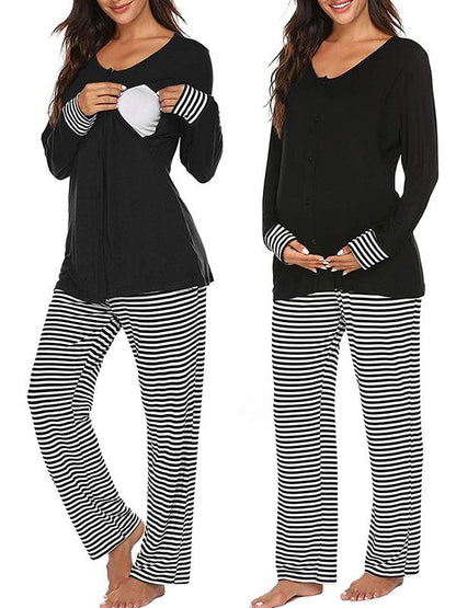 Seindeal Striped Sleepwear Maternity Nursing Pajama Sets Breastfeeding for Lactant Women