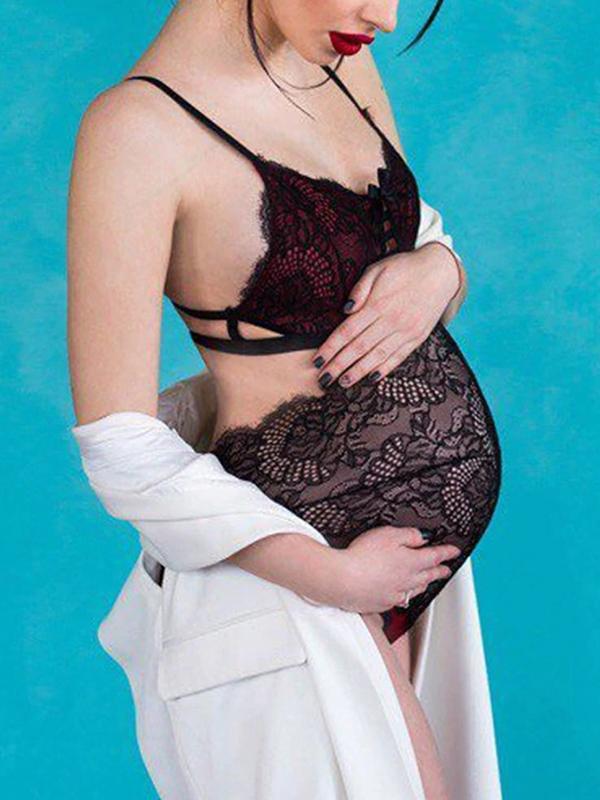 Lace Lingerie Cut Out Slim For Babyshower Short Maternity Jumpsuit