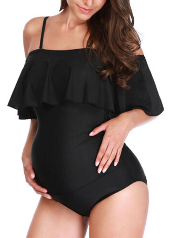 Ruffle Spaghetti Strap Off Shoulder One-Piece Bikini Maternity Swimwear