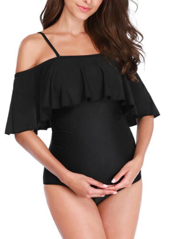 Ruffle Spaghetti Strap Off Shoulder One-Piece Bikini Maternity Swimwear